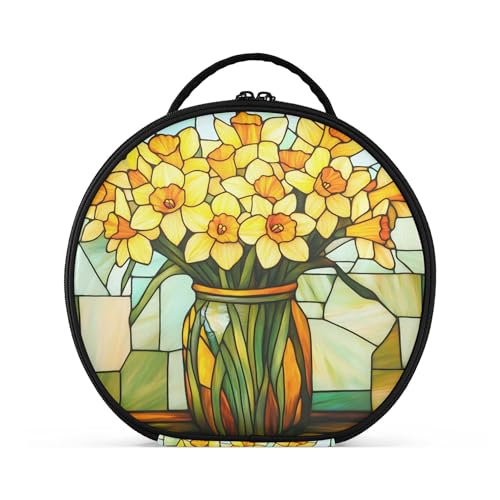 Takiito Stained Glass Daffodils Travel Makeup Case Portable Makeup Box Artist Cosmetic Case Organizer With Adjustable Dividers