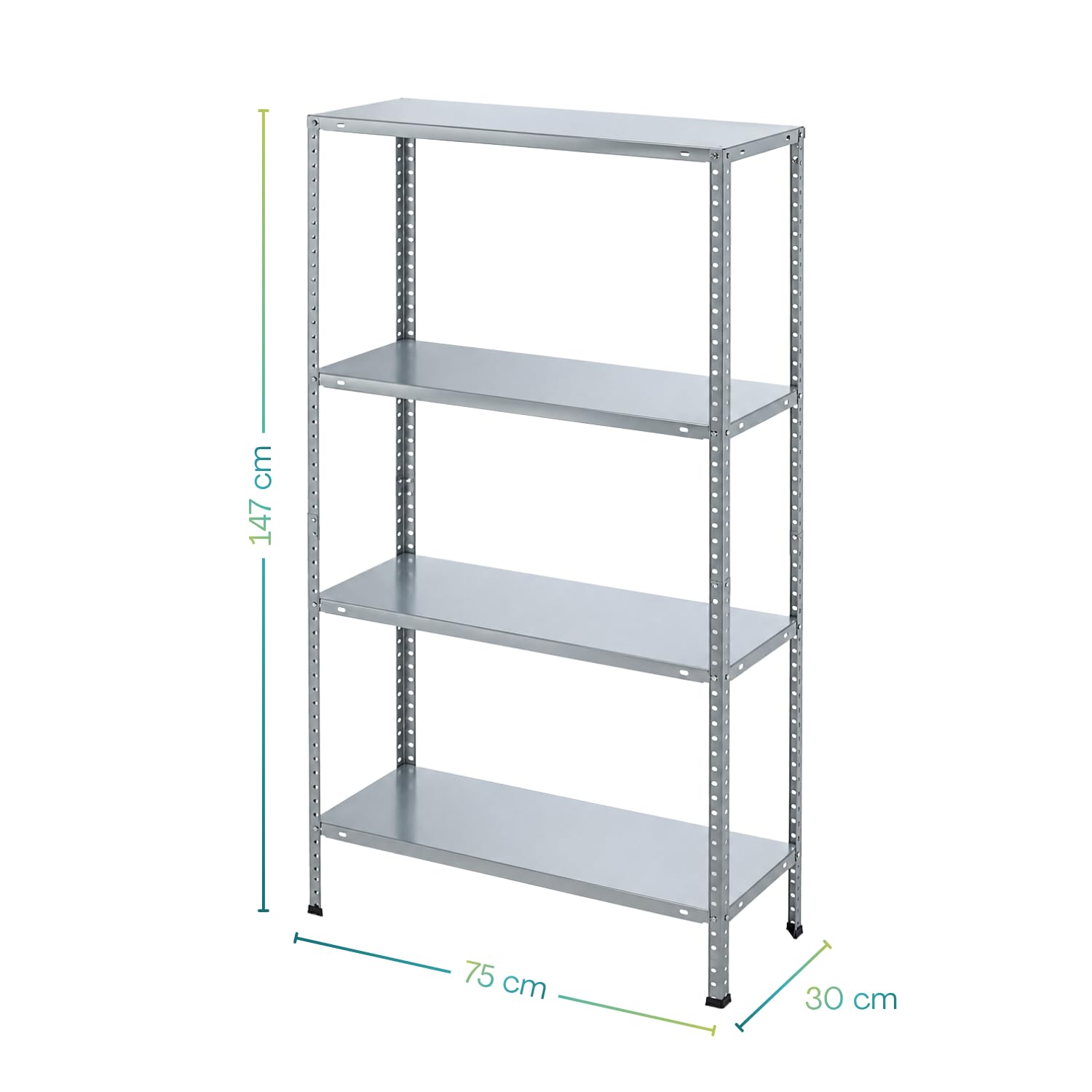 VIRSUS 2 Scaffali in Metallo a 4 Ripiani, Misura 75x30x147 cm, Metallo Galvanizzato, Montaggio Veloce, Scaffalature per Garage, Magazzino, Portata Max 180 kg -4410