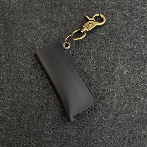 Capa de isqueiro de couro com chaveiro, bolsa de suporte de isqueiro portátil para bolso ou mini isqueiros, capa protetora de couro para equipamentos de acampamento EDC e transporte ao ar livre (preto