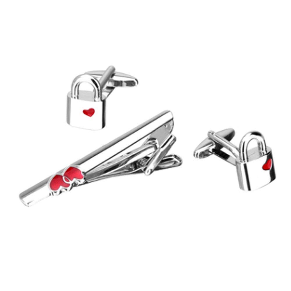 Pince à Cravate, Boutons de Manchette, Ensemble de Pinces à Cravate, Mode Romantique, Forme d'amour Rouge, Accessoires pour vêtements pour Hommes