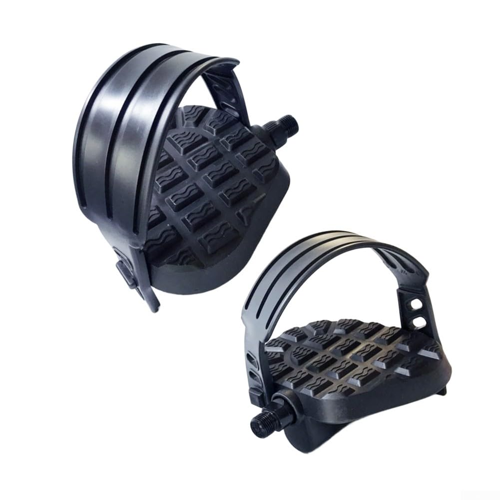 Exercise Bike Pedals with Adjustable Straps and Anti-Slip Texture – 9/16" & 1/2" Thread, Black, for Indoor Cycling and Home Fitness(1/2)