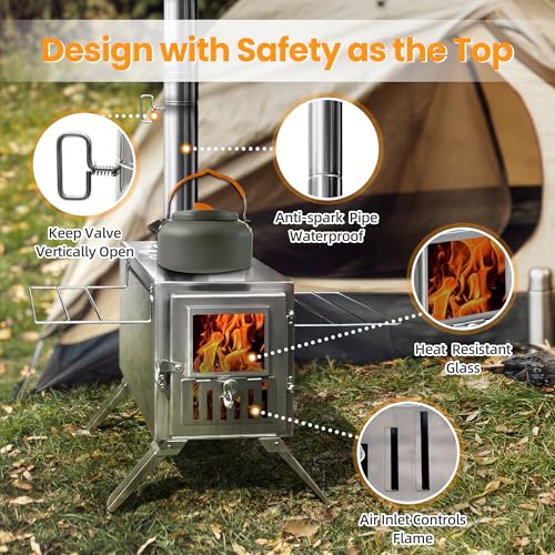 Hot Tent Wood Stove, Stainless Steel Tent Heater with Chimney Pipe - Image 5