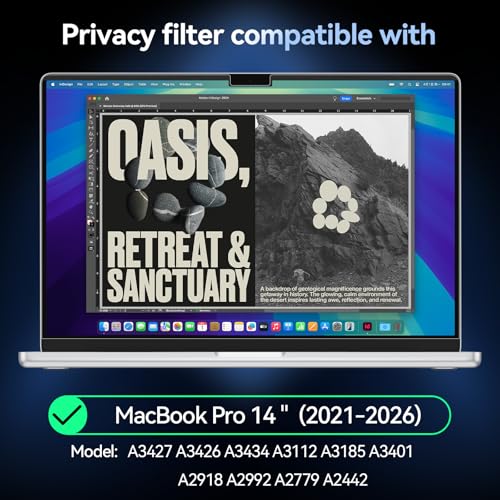 Image of Protescreen 360 Magnetic Privacy Screen Filter for MacBook Pro 14 Inch 2021-2026 (M1 M2 M3 M4 M5), Anti Spy Anti Glare Blue Light Laptop Screen Protector Shield Film, 14.2 In Mac 4-Way Privacy Filter