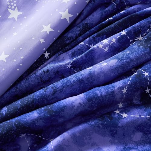 Full Size Comforter Set -7 Pieces Girls Boys Galaxy Glow in The Dark Full Bedding Sets for Kids, Ultra Soft Bed in A Bag with Sheets