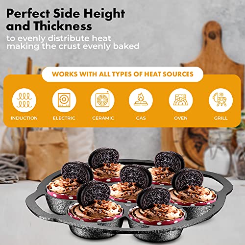 Bruntmor Premium Cast Iron 7-Cup Biscuit Pan, Large Muffin Pan ,Round Kitchen Non Stick Baking Tool For Scones, Cornbread, Muffins, Cup Cakes And Brownies, Perfect For Christmas Eve,Black #TOP6