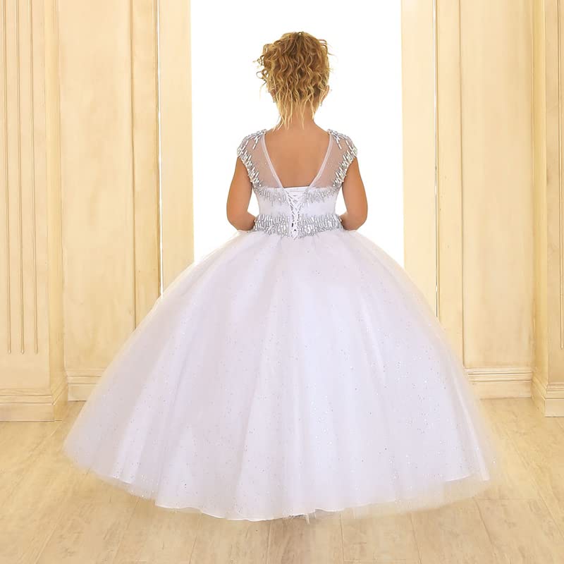 ZHengquan Pink Sparkly Dress Girls Sequins Beaded Toddler First Communion Pageant Dress2