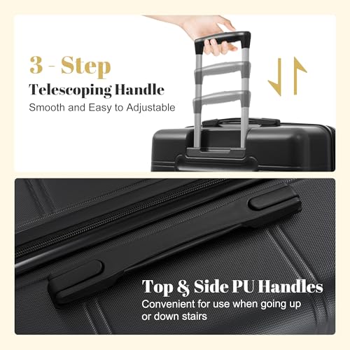 Image of 6 Pcs ABS Hardshell Luggage Set Spinner Wheel Suitcase Suitcase All Black