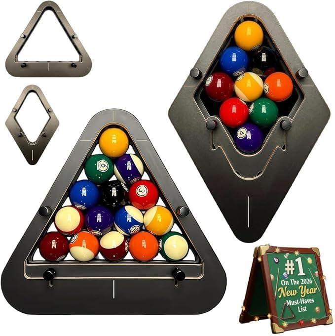 Professional Precision Pool Rack System - Convertible Pool Triangle & Rack 8 Ball for Standard Billiard Balls, Heavy-Duty Rack Pool for Home/Bar/Club Use.