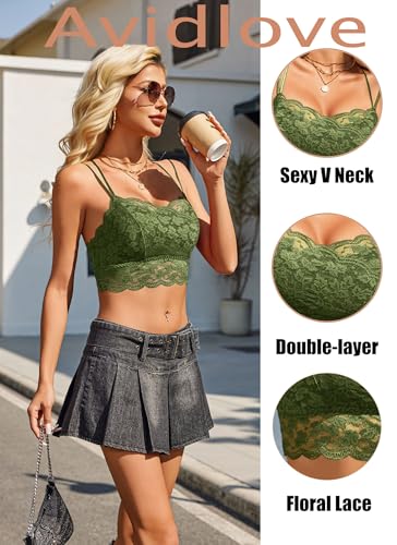 Image of Avidlove Bralettes for Women Lace Camisole V Neck Double-Layered Adjustable Strap Tank Cami Crop Top