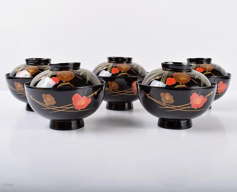 Amazon.co.jp: 輪島塗 蒔絵師 信斎 塗師 静峰作 松竹梅蒔絵吸物碗 五客 