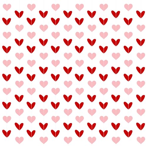 120 Red Pink Heart Garland - Valentines Heart Banners Valentines Day Heart Hanging Garlands for Valentine's Day Wedding Anniversary Birthday Party Decoration