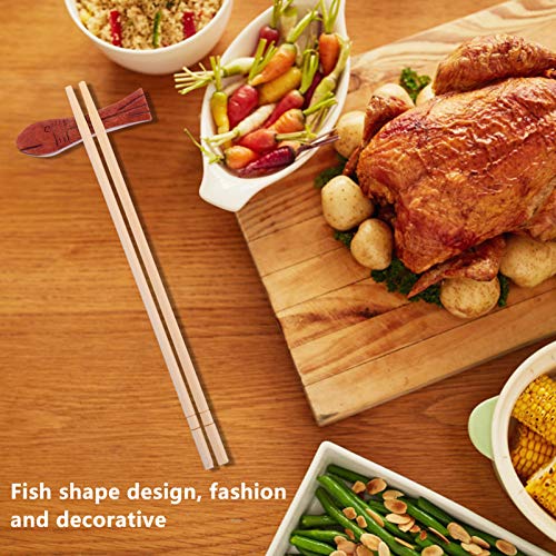 Hemoton Suporte de madeira para colher com descanso de pauzinho, suporte de garfo, design de peixe j