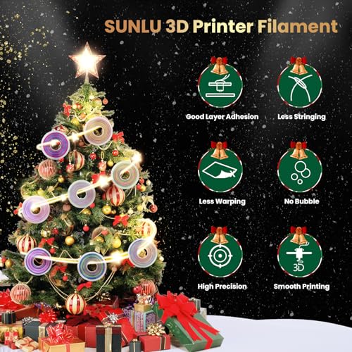 Image of SUNLU PLA Rainbow Filament, Multicolor 3D Printer Filament, Smooth Color Change, Color Change Each 8 Meters, Suitable for Christmas Decoration, 1kg 330 Meters, PLA Rainbow (Red-Pink-Green-Yellow)
