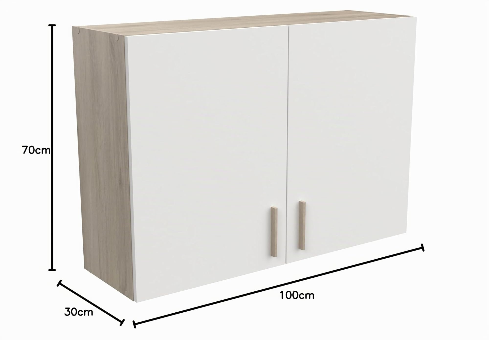 Meuble Haut de Cuisine Modulable 2 Portes - Cuisine Complete ‟Origan” – Coloris Blanc Mat & Chêne - 100 x 30 x 70 cm