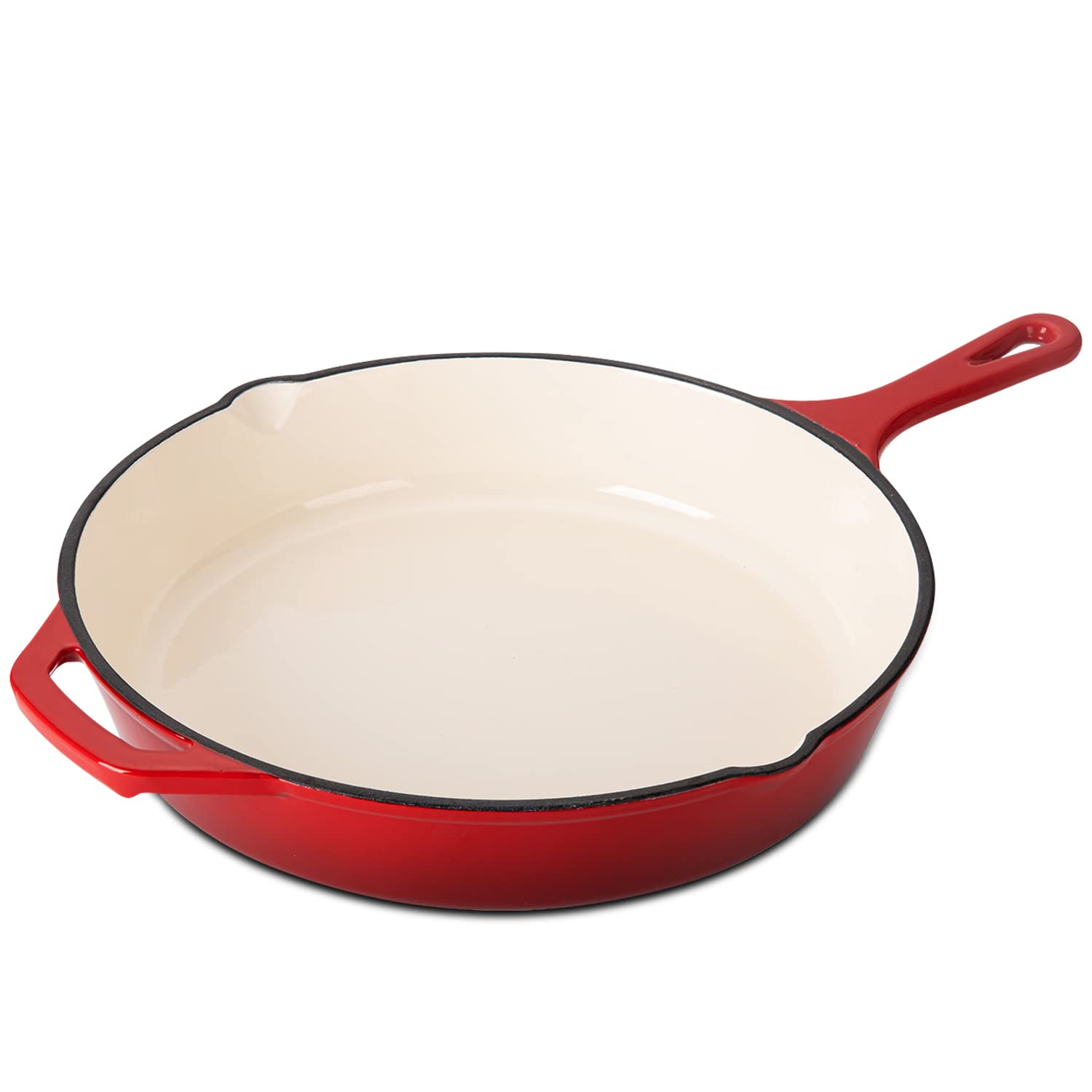 Photo 1 of Hamilton Beach Enameled Cast Iron Fry Pan 12-Inch Red, Cream Enamel coating, Skillet Pan For Stove top and Oven, Even Heat Distribution, Safe Up to 400 Degrees, Durable and Clean Fry 12-Inch Red 2