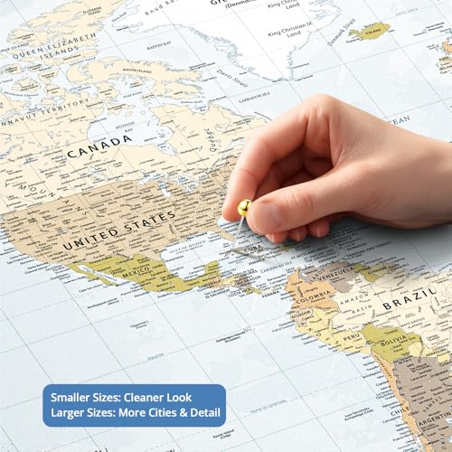 Image of IPIC - Custom Framed world map wall art, Push Pin Map Decor to Mark Travels, Personalized Artwork with Names and Message on, Large World Travel Map Print for Home, Office, Study, and RV