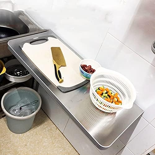 Folding Wall Mounted Breakfast Bar Table - Compact Drop Leaf Stainless Steel Dining Table for Small Spaces, Kitchen Workstation, Space-Saving Furniture