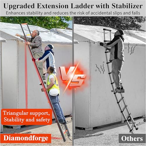 Image of Telescoping Ladder, 10.5 FT 330 Lbs Aluminum Extension Ladder, Black Orange | Telescopic, Collapsible & Adjustable, Compact Retractable Ladder for House, Roof, RV & Travel Trailer