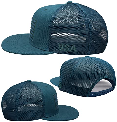 Image of Antourage American Flag Unisex Baseball Hat for Men and Women | USA Flag Mesh Snapback Flat Visor Cap + 2 Patriotic Patches