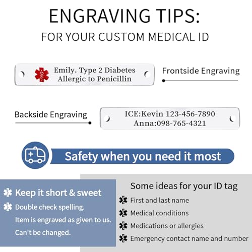 Personalized Medical Alert Bracelets for Women, Custom Medical Bracelet for Woman, Customized Stainless Steel Free Engraving Emergency Awareness Medical ID Bracelets for Epilepsy Seizure Autism Diabetic Allergy2