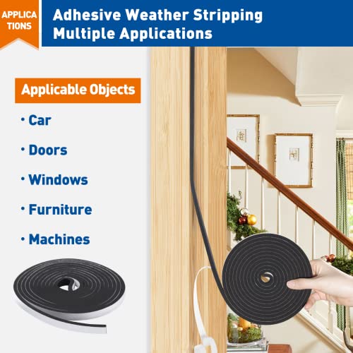 Magzo Foam Weather Stripping 1/2 Inch W X 1/4 Inch T, Insulation Tape For Door Window Single Sided Adhesive, Total Length 26 Feet (13Ft X 2 Rolls) #TOP5
