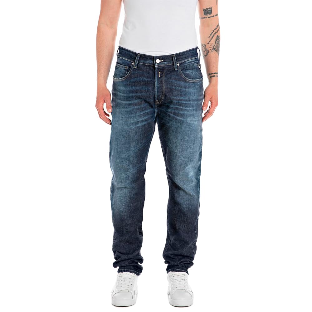 REPLAY Herren Jeans Sandot Tapered-Fit, Blau (Dark Blue 007-3), 33W / 30L
