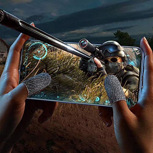 6 Pcak Mobile Game Controller Finger Sleeve Sets, Anti-Sweat Breathable Touchscreen Finger Sleeve Sensitive Shoot Aim Joysticks Finger Set for PUBG/Knives Out/Rules of Survival-Black