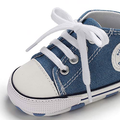 Image of Unisex Baby Boys Girls Shoes, Newborn Infant Non-Slip Canvas Denim High Top Sneakers, Toddler First Walkers Shoes