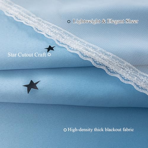 Image of indistar Dreamy Star Cutout Blackout Curtains with White Sheer,Double Layer Curtains for Girls Bedroom, Hollow Out Drapes for Nursery (2 Panel,52Wx72L,Dark Blue)