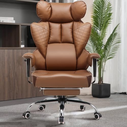 Image of GTPLAYER Big and Tall Gaming Chair 400lbs Heavy Duty Office Chair with Foot Rest & Ergonomic Pocket Spring Lumbar Support, High Back 3D Saddle Shaped Cushion for Back Pain Relief, Brown