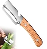 Multi Functional Premium Vegetable Peeler with Wooden Handle and Bottle Opener Stainless Steel Blade Kitchen Tool for Fruit Potato Pumpkin Papaya