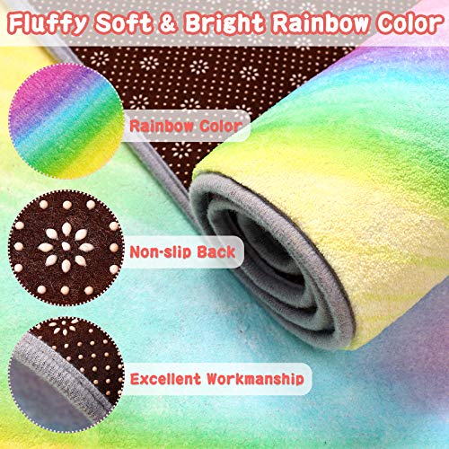 PartyKindom Kids Rug for Girls Room with Non-Slip Design - Rainbow Area Rugs for Children Kids Bedroom Play Room Nursery Colorful Fluffy Carpet Home Decor (5 x 6.5 Ft) - Thumbnail 6