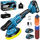 LDHTHOPI 23PCS Cordless Buffer Polisher Kit with 2×2.0Ah Battery & Charger, 10000RPM 1600W High Power Car Polisher with 6 Variable Speed, 17 Buffing Pads for Car Polishing Waxing Detailing
