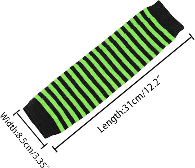 Women's Fingerless Gloves Printed Elbow Length Knitted Arm Warmers Bright Green Black One Size