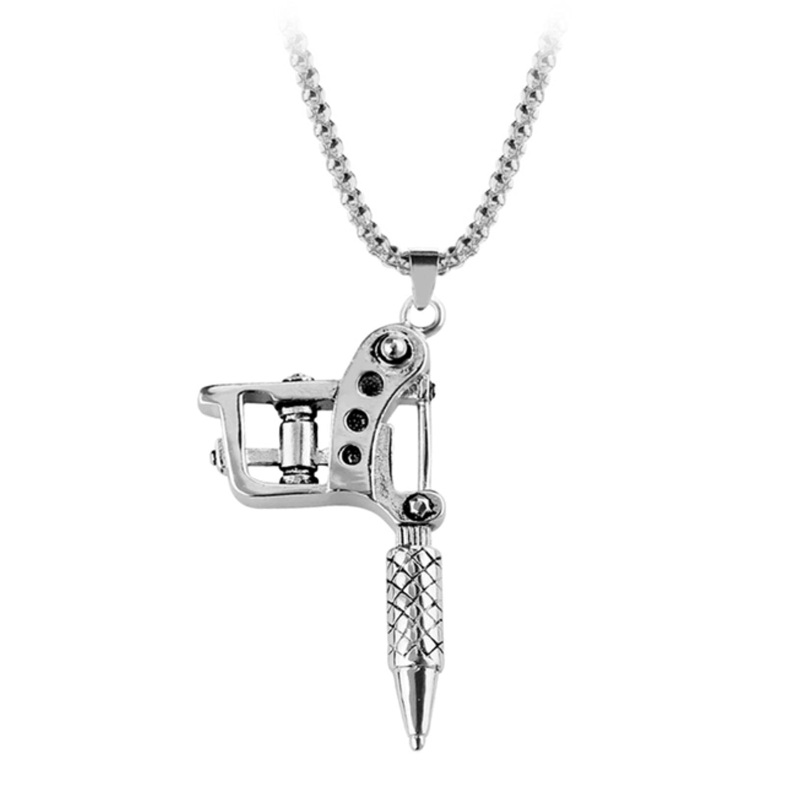 Hcma Women's White K Tattoo Machine Tool Pendant Necklace Punk Vintage Necklace For & Men Hip Hop Rock Gift Jewelry Choker Necklace