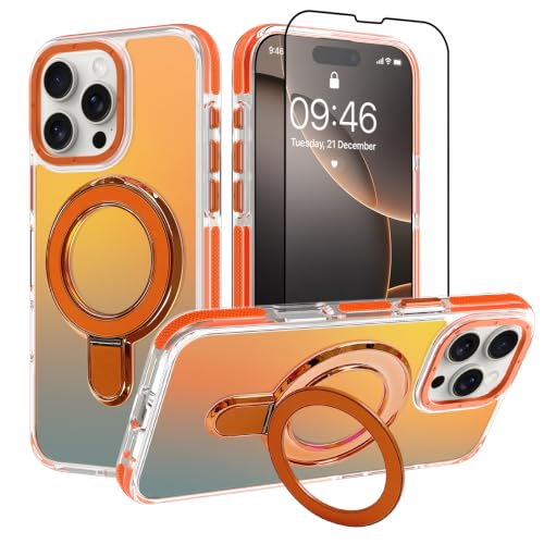 Image of Magnetic for iPhone 16 Pro Max 6.9 inch Case with Stand [Compatible with Magsafe] [Fashion Fluorescent Design] [1 Screen Protector] Translucent Matte Case for iPhone 16 Pro Max 6.9 inch 2024, Orange