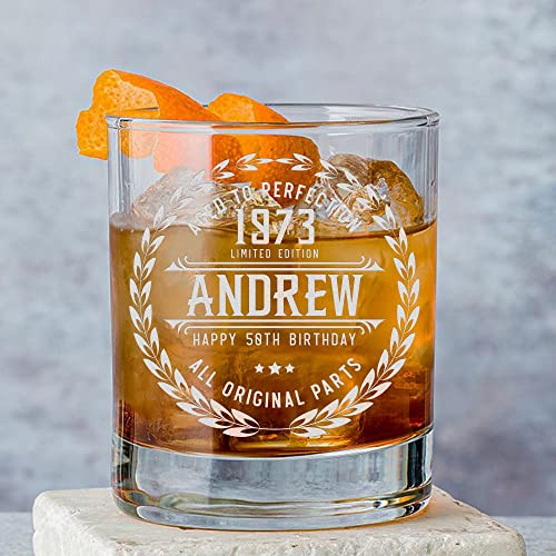 50Th Birthday Gifts For Men - Personalized Whiskey Glass - Old Fashioned Funny Novelty 50 Year Old Man Gift Ideas - 50Th Decorations For Dad, Husband, Friend - 50Th Birthday Present For Him 1973 Gift #TOP4