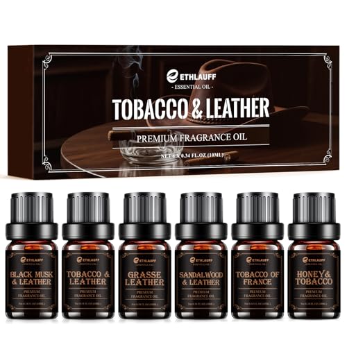 Ethlauff Men Essential Oils Set Premium Fragrance Oils for Diffusers for Home - | Leather Sandalwood Cologne Smoke Tobacco Scents Candles & Aromatherapy Gifts for Him