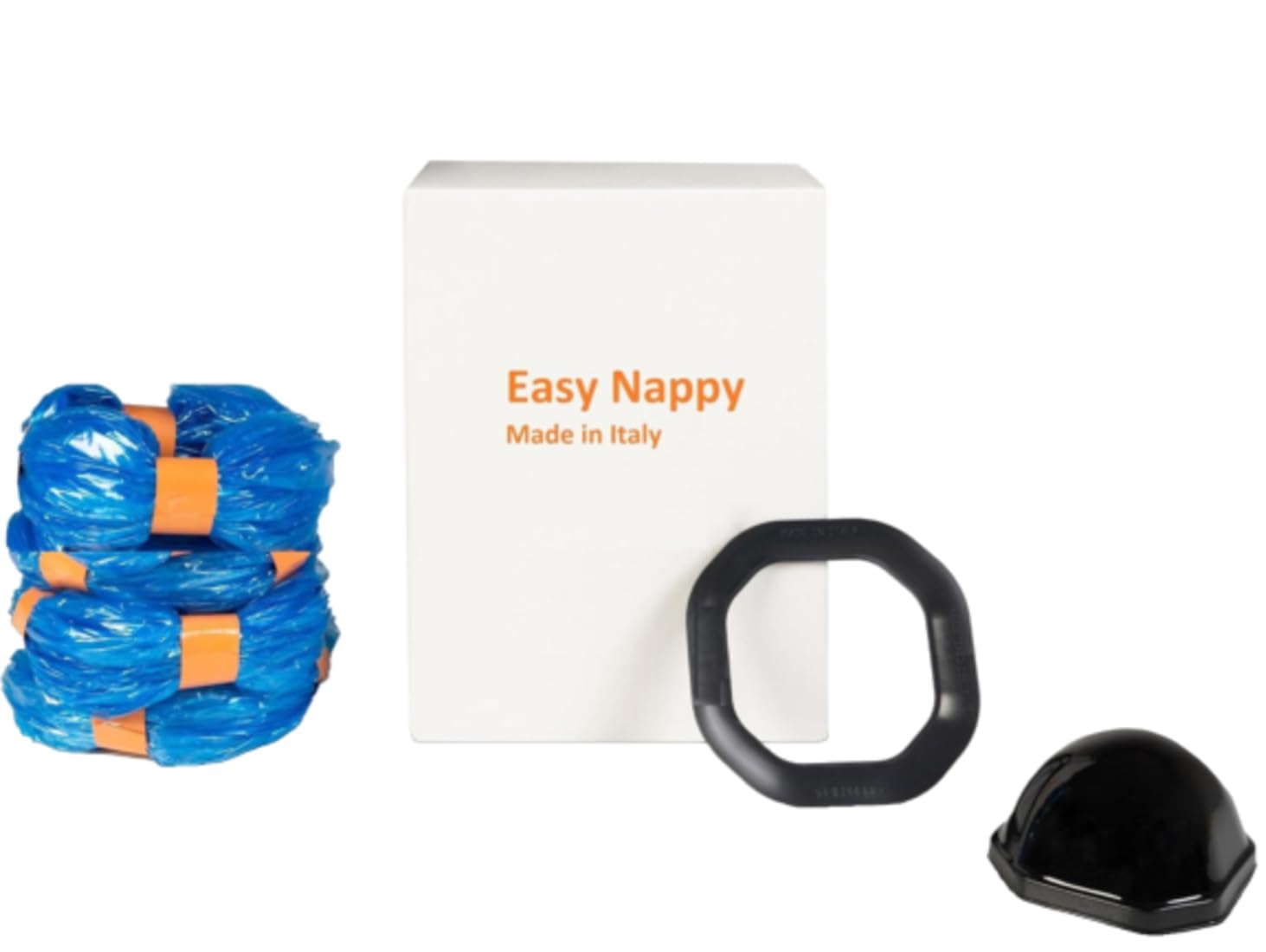 Easy Nappy 4 pcs Ricariche Mangiapannolini (Compatibile con Angelcare-Dress Up) Compreso di Ghiera per il Riutilizzo del Cestello Contenitore e Sfera per la Facile Ricarica