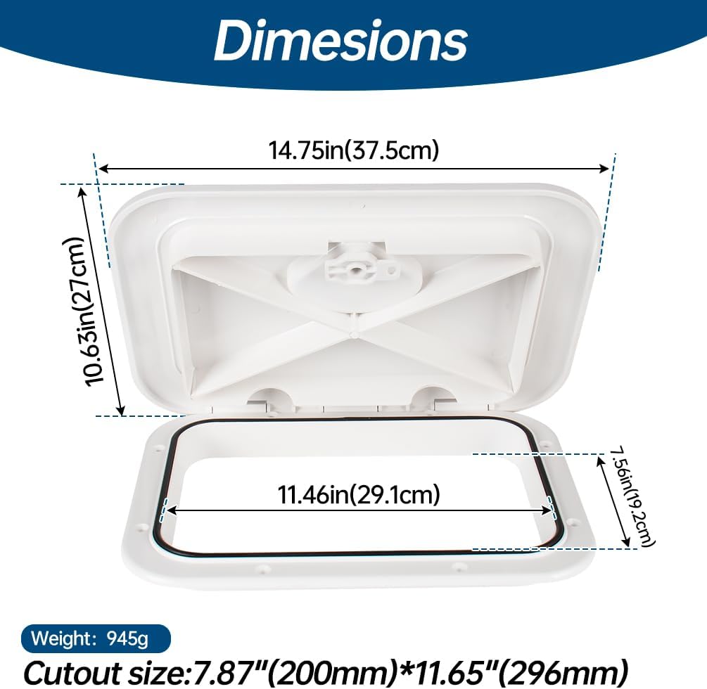 Marine Deck Access Hatch 10.63"×14.76" White/Black Rectangle Boat Hatch & Lid,Boat Deck Hatch Lids
