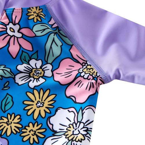 Image of UMELOK Baby Girl One Piece Swimsuit Infant Rash Guard Bathing Suit | UPF 50+ Sun Protection Swimwear,Full Zip,Long Sleeves,Soft And Comfortable Fabric,Swimming Pool,Beach