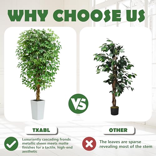 Artificial Ficus Tree 6FT Faux Floor Tree with Planter UV Resistant Potted Fake Silk Plant - Indoor Outdoor Lifelike Fake Ficus Tree for Home, Living Room Bedroom Topiary Tree - Image 5