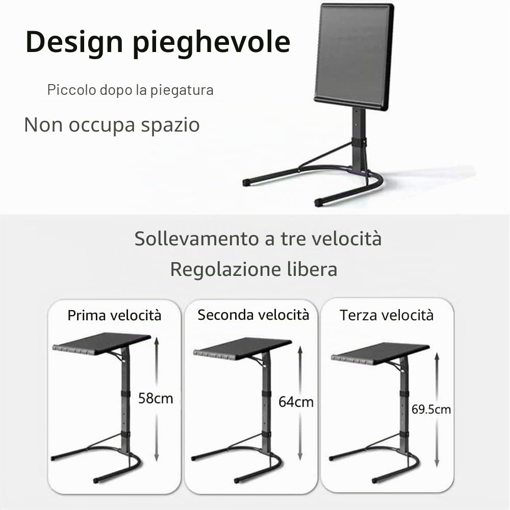 RELOVE Tavolino leggero, da letto medicalizzato, scrivania informatica, ufficio gaming, divano per computer portatile, altezza pieghevole con 4 ruote, (43 * 43 * 69 cm (nero))