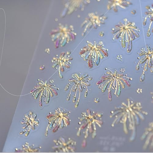 Image of Fireworks Nail Stickers Decals Gold Nail Decals Colorful Jelly Design 5D Embossed Nails Charms Supply for Women Girls Manicure DIY Decoration Accessories