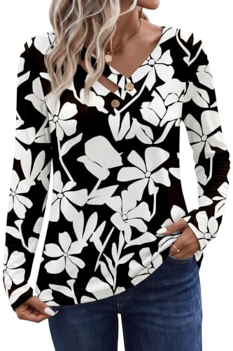 Image of LOLONG Womens Long Sleeve V Neck T Shirts Casual Basic Work Tops Trendy
