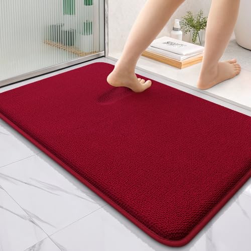 Image of OLANLY Thick Memory Foam Bath Mats Rugs 36x24, Extra Soft Absorbent Bathroom Rug, Quick Dry Bath Mat, Non-Slip, Machine Washable Carpet for Bathroom, Tub and Shower, Home Decor Accessories, Red