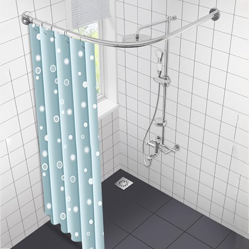 LLSZAHD Barra De Cortina De Ducha En Forma De L, Barra De Riel De Cortina De Ducha De Esquina Ajustable, Instalación Sin Taladros, para Baño, Tienda De Ropa, Plata 90-130 X 90-130 CM