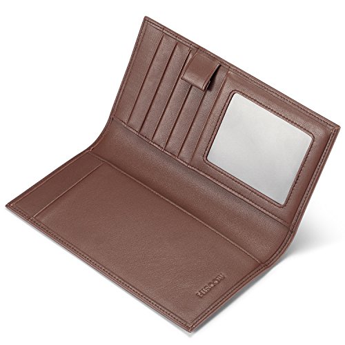 Hiscow Soft Leather Checkbook Cover & Card Holder With Divider - Italian Calfskin (Brown) #TOP4