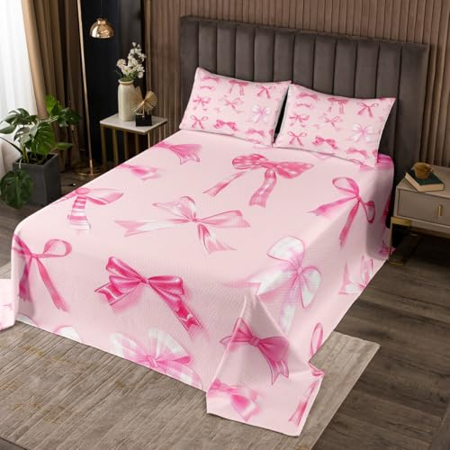 jejeloiu Watercolor Bow Bedspread Twin Size Kids Bow Quilted Coverlet for Boys Girls Teens Girls Bownot Coverlet Set Breathable Soft Lightweight Microfiber Cute Bowknot Room Decor Bed Cover