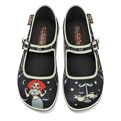 Image of Hot Chocolate Design Chocolaticas Funky Canvas Women's Mary Jane Flat Shoes, Libra, 4 UK